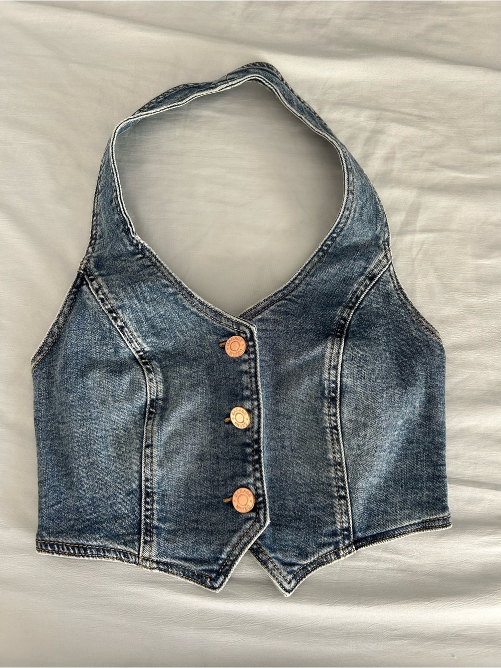 Garage Denim Halter Cropped Vest